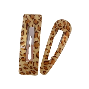 Vintage leopard print hair clip set with rectangle and teardrop shapes on white background