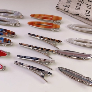 Fashionable marble and acetate pattern long duckbill hair clips set for women styling