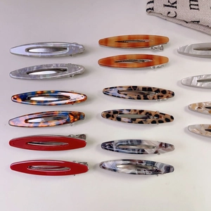 Fashion Hollow Oval Acetate Hair Clips Set Women Simple Bangs Side Duckbill Clip Tortoiseshell Marble Hair Accessories
