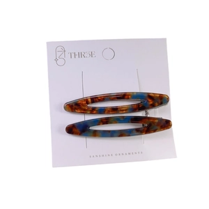 Chic acetate hollow oval hair clip set with blue-brown tortoiseshell pattern for women