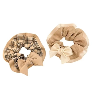 Set di due elastici beige a quadretti con fiocchi eleganti per acconciature coreane