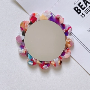 Portable floral mini pocket mirror with vintage colorful acetate petal frame design