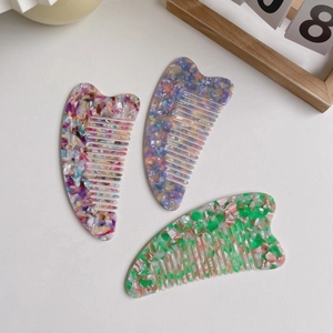 Artistic marble textured acetate anti-static hair combs in vibrant multicolor patterns