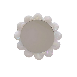 Minimalist flower shaped portable mirror with pearlescent petal frame in Korean style