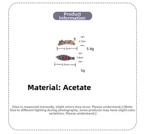 Dimensions détaillées et poids des pinces à cheveux en acétate en forme de chat et de poisson