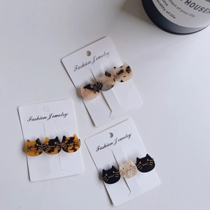 Three-piece set of French acetate cat-shaped hair clips in tortoiseshell and marble patterns