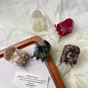 Lot de 5 petites pinces à cheveux fait main en acétate aux motifs marbrés variés