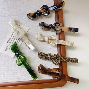Fermaglio per Capelli a Fiocco in Acetato Retrò Motivo Marmorizzato Leopardo Clip Laterale Moda Accessori Capelli Donna