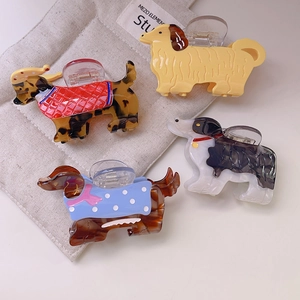 Pince à Cheveux Mignonne en Acétate de Cellulose Forme de Chien Teckel Border Collie Accessoire de Cheveux pour Femmes