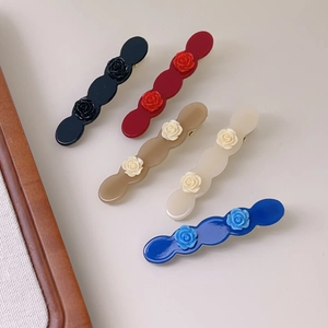 Elegant rose acetate hair clips set in black, burgundy, coffee, beige, and royal blue