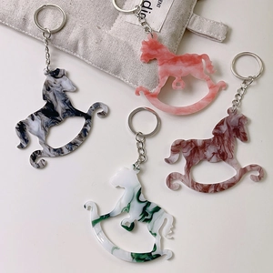 Creative Rocking Horse Keychain Cute Animal Bag Charm Acrylic Marble Pattern Fashion Accessory Pendant Gift For Women