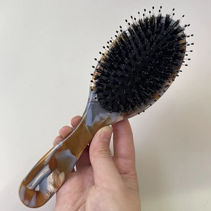 Premium boar bristle brush with marble acetate handle and antistatic air cushion