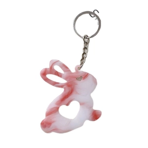 Porte-clés lapin mignon en acrylique avec motif marbre rose et découpe en forme de cœur