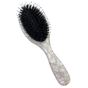 Pearlescent marble acetate hair brush with boar bristles and nylon massage pins