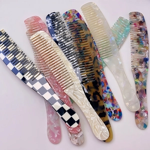 Mode Acetat Haarkamm Mit Griff Antistatisch Feinzahnig Lang Frisierkamm Marmormuster Styling Tool Für Damen Hausgebrauch