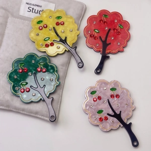 Fashionable tree-shaped acetate hand mirrors with colorful rhinestones in four colors