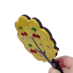 Fashionable tree-shaped handheld mirror with colorful rhinestones and acetate finish