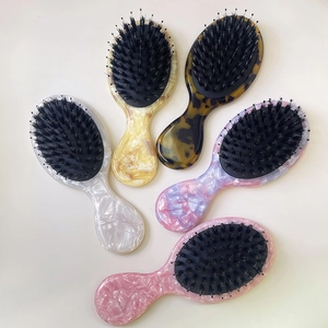 Portable Korean Style Acetate Air Cushion Massage Hair Brush Boar Bristle Nylon Mini Paddle Hairbrush For Women Travel