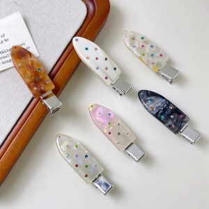 Elegant six-piece set of acetate duckbill hair clips with colorful rhinestones for women