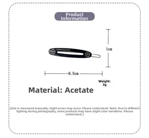 Detailansicht der 6,5 cm Acetat-Haarspange mit Strasssteinen und Maßangaben
