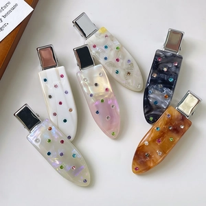 Acetate Rhinestone Hair Clip Elegant Seamless Side Duckbill Clip Korean Style Colorful Marble Pattern Women Accessories