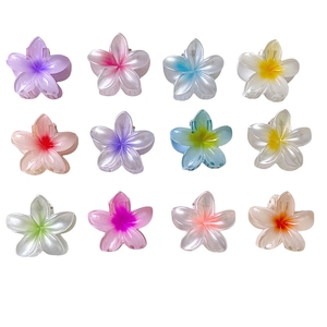 Set of 12 colorful matte translucent plumeria flower mini hair clips in pastel gradients