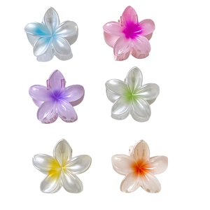 Set of 6 colorful tropical frangipani flower hair claws in translucent acrylic