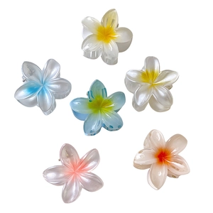 Colorful floral frangipani hair claw clips with pearlescent finish for women