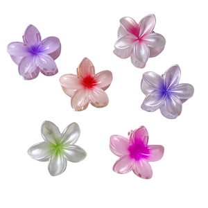 Set of 6 small gradient pearlescent flower hair claws in multiple vibrant colors