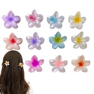 Plumeria Flower Hair Claw Clip For Women Translucent Resin Gradient Floral Shark Clips Summer Beach Hair Accessories