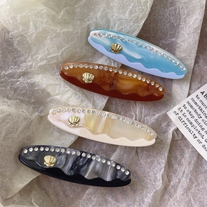 Fermaglio per Capelli in Stile Coreano in Acetato Ovale Con Strass E Conchiglia Dorata Clip a Becco d'Anatra in Marmo per Accessori per Capelli Donna