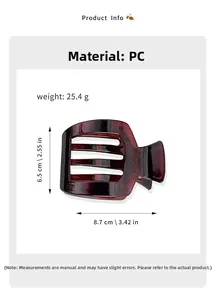 Détail montrant les dimensions et le poids de la pince à cheveux écaille mate