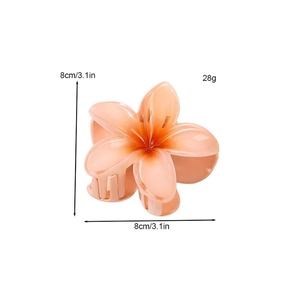 Detailweergave van de 8cm hars plumeria bloem haarklem met afmetingen van 3,1 inch