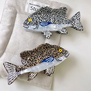 Molla per Capelli in Acetato a Forma di Pesce Serie Oceano Motivo a Macchie di Tigre Balena Accessorio per Capelli Donna Moda