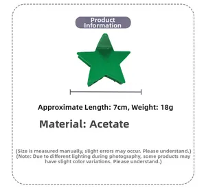 Detailed view of 7cm vibrant green star-shaped acetate hair claw clip with size metrics