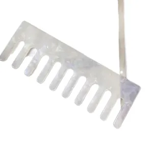 Wide-tooth acetate hair comb with purple marble pattern and anti-static styling design