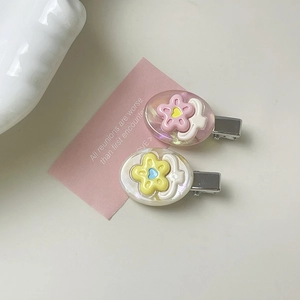 Cute sweet colorful flower hair clips with dopamine style oval resin clips for girls