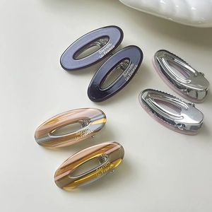 French style hollow oval acetate hair clips with gold label in marble and purple colors