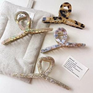 Women Korean Style Large Acetate Hair Claw Clip Marble Leopard Pattern Metal Spring Shark Clip Hair Styling Accessories