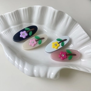 Elegant Floral Acetate Duckbill Hair Clip With Rhinestone Oval Hairpin For Women Sweet Korean Style Hair Accessories