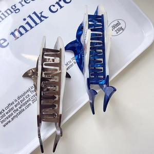 Ocean series shark hair claws with blue marble and dark grey acetic acid patterns