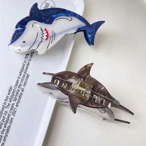 Shark shaped ocean series hair claw clips in blue-white and translucent grey acetate