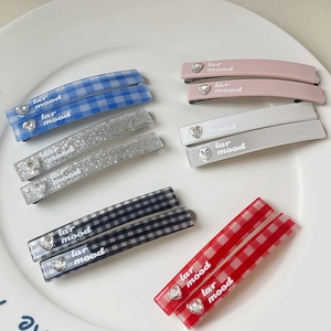 Acetate Metal Hair Clip With Heart Rhinestone Plaid Pattern Letter Print Duckbill Barrette Sweet Accessory For Women