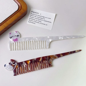 Creative tulip flower animal shaped acetate hair combs in white cat and tortoiseshell dog styles
