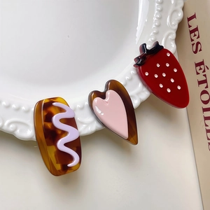 Barrettes à Cheveux en Acétate Forme Fraise et Coeur Chocolat Pinces à Frange Latérale pour Femmes Filles Style Coréen