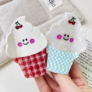 Cute acetate ice cream hair claws with cherry patterns and summer plaid patterns in a 2-piece set