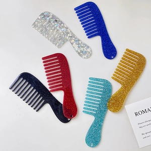 Mini glitter hair combs keychain set with wide teeth in six vibrant sparkling colors