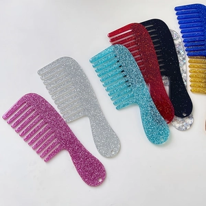 Mini wide-tooth hair comb keychain set in various glittery colors for bags