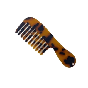 Portable tortoiseshell wide-tooth hair comb keychain with polished acetate finish