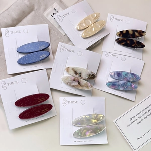 French Vintage Oval Acetate Hair Clips Set For Women Handmade Elegant Marble Pattern Duckbill Clips Daily Hair Accessories